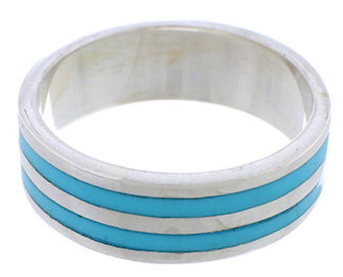 Silver And Turquoise Inlay Ring Band Size 6-3/4 UX35367