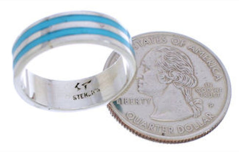Silver And Turquoise Inlay Ring Band Size 6-3/4 UX35367