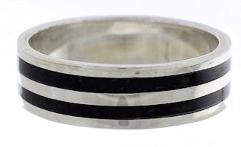 Silver And Onyx Inlay Southwestern Ring Band Size 5 UX35494