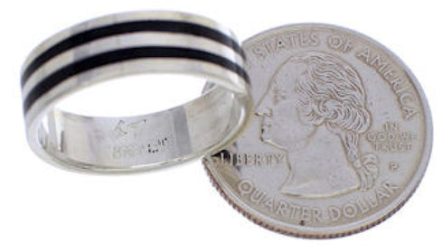 Sterling Silver And Onyx Inlay Ring Band Size 4-3/4 UX35492