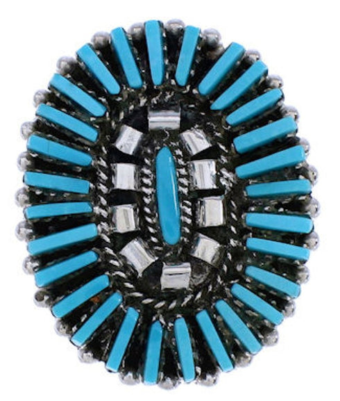 Turquoise Needlepoint And Sterling Silver Ring Size 7-3/4 YX33908
