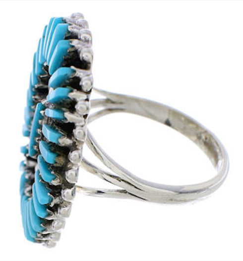 Turquoise And Sterling Silver Needlepoint Ring Size 5 YX33906