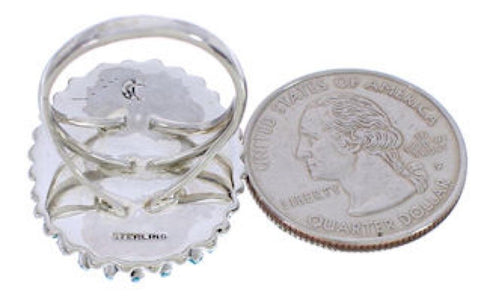 Turquoise Needlepoint And Silver Southwest Ring Size 8-1/2 YX33918