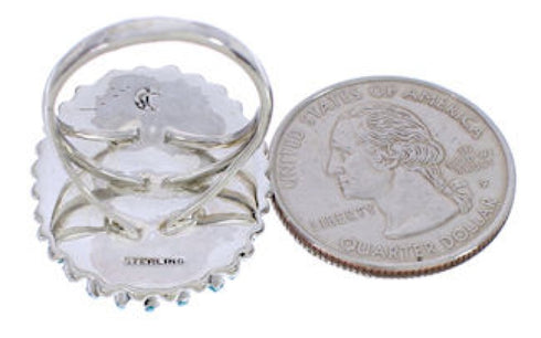Turquoise Southwest Needlepoint Silver Ring Size 4-3/4 YX33899