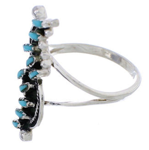 Southwest Needlepoint Turquoise And Silver Ring Size 8-1/2 YX33929
