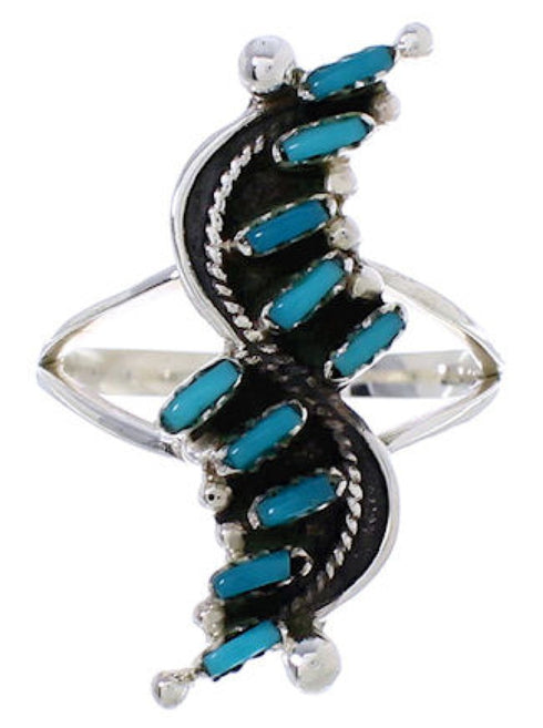 Silver And Needlepoint Turquoise Jewelry Ring Size 7-1/2 YX34063