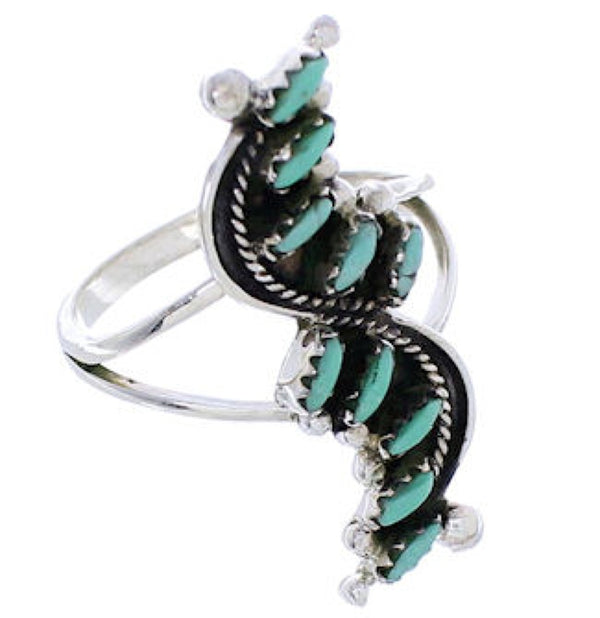 Southwest Turquoise Needlepoint Genuine Silver Ring Size 6-1/4 YX34089