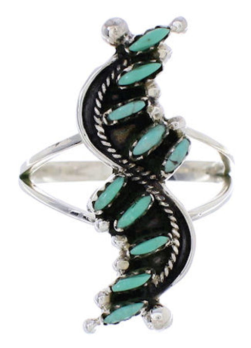 Southwest Turquoise Needlepoint Genuine Silver Ring Size 6-1/4 YX34089