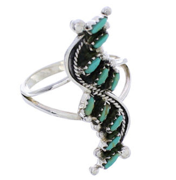 Turquoise And Silver Needlepoint Ring Size 8-1/4 YX34124