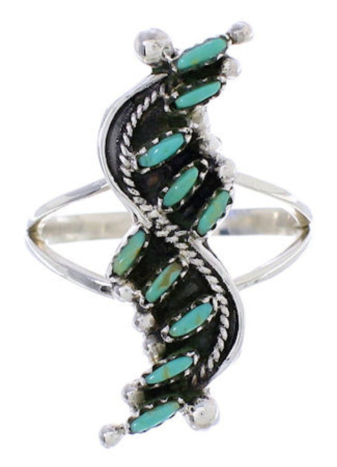Turquoise And Silver Needlepoint Ring Size 8-1/4 YX34124