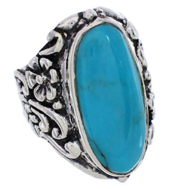 Turquoise Southwest Flower Silver Jewelry Ring Size 5-3/4 YX34295