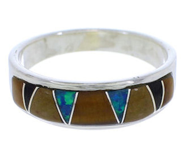 Authentic Sterling Silver Multicolor Inlay Ring Size 8-3/4 UX37369