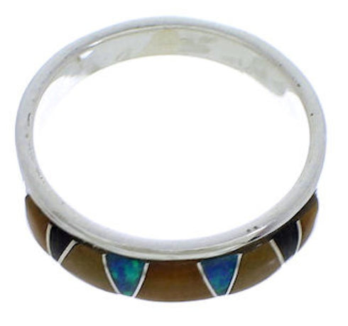 Southwestern Sterling Silver Multicolor Inlay Ring Size 8-1/4 UX37368