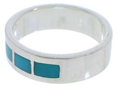 Southwestern Sterling Silver Turquoise Inlay Ring Size 6-3/4 UX37561