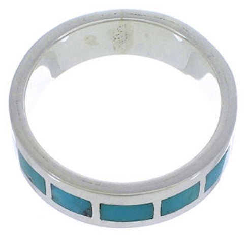 Southwestern Sterling Silver Turquoise Inlay Ring Size 6-3/4 UX37561