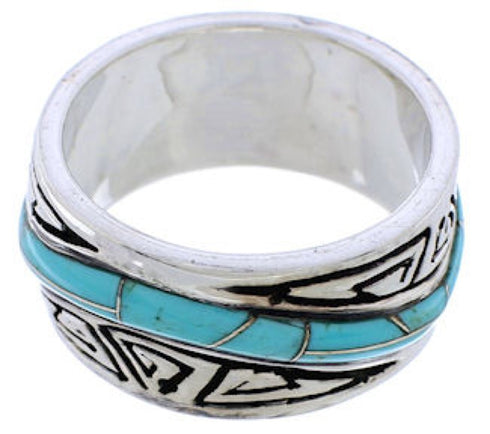 Sterling Silver And Turquoise Water Wave Ring Size 6-3/4 EX40782