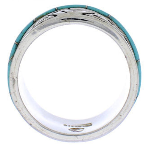 Sterling Silver And Turquoise Water Wave Ring Size 6-3/4 EX40782