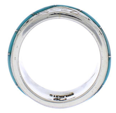 Turquoise Inlay Water Wave Sterling Silver Ring Size 5-1/4 EX40787