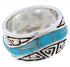 Southwestern Authentic Sterling Silver Turquoise Water Wave Ring Size 6-1/4 QX86948