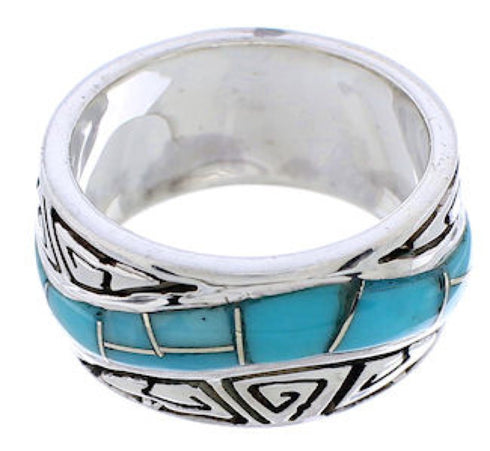 Southwestern Authentic Sterling Silver Turquoise Water Wave Ring Size 6-1/4 QX86948