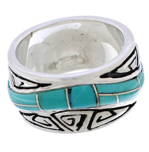 Turquoise Water Wave Southwest Silver Ring Size 4-3/4 QX86987