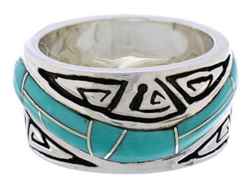 Turquoise Water Wave Southwest Silver Ring Size 4-3/4 QX86987