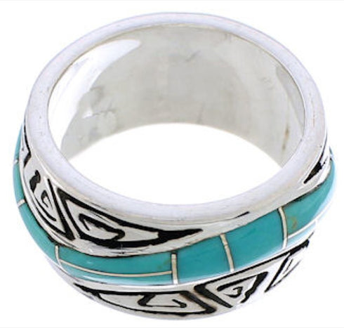 Turquoise Water Wave Southwest Silver Ring Size 4-3/4 QX86987