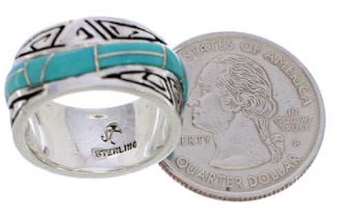 Turquoise Water Wave Southwest Silver Ring Size 4-3/4 QX86987