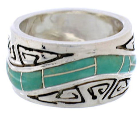 Southwest Sterling Silver Turquoise Water Wave Ring Size 6-3/4 QX86943