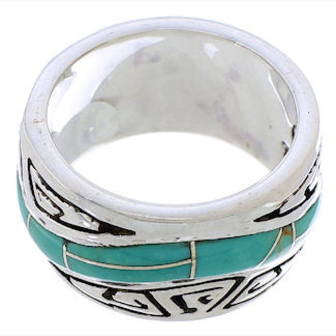 Southwest Sterling Silver Turquoise Water Wave Ring Size 6-3/4 QX86943