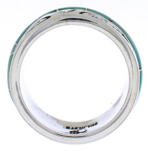 Southwest Sterling Silver Turquoise Water Wave Ring Size 6-3/4 QX86943