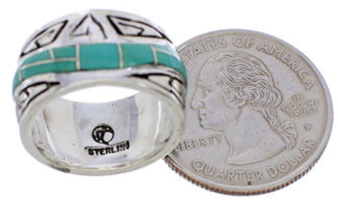 Southwest Sterling Silver Turquoise Water Wave Ring Size 6-3/4 QX86943