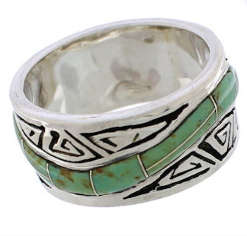 Turquoise Inlay Silver Water Wave Southwest Ring Size 5-1/2 EX40842