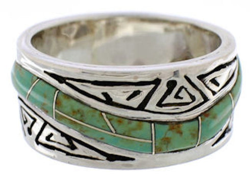 Turquoise Inlay Silver Water Wave Southwest Ring Size 5-1/2 EX40842