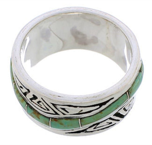 Turquoise Inlay Silver Water Wave Southwest Ring Size 5-1/2 EX40842
