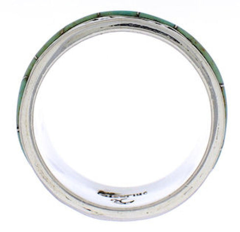 Turquoise Inlay Silver Water Wave Southwest Ring Size 5-1/2 EX40842