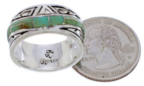 Turquoise Inlay Silver Water Wave Southwest Ring Size 5-1/2 EX40842