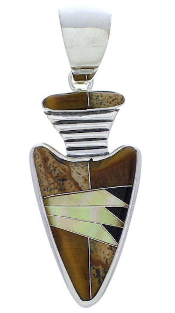 Multicolor Inlay Arrowhead Sterling Silver Pendant MX22204