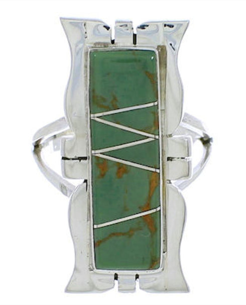 Southwestern Turquoise Inlay Jewelry Silver Ring Size 6 MX23551