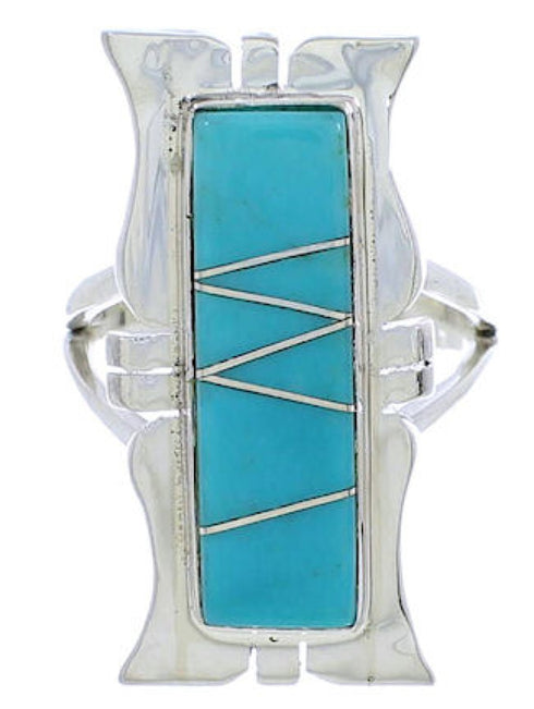 Sterling Silver Turquoise Inlay Southwestern Ring Size 8-3/4 MX23594