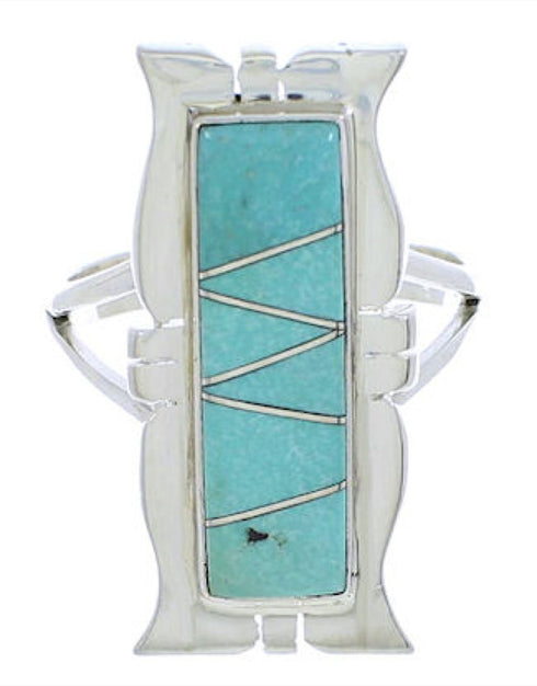 Genuine Sterling Silver Turquoise Inlay Ring Size 6-3/4 MX23596