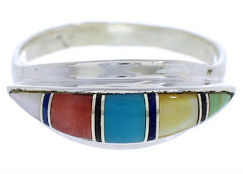 Genuine Sterling Silver Multicolor Inlay Ring Size 6-1/4 MX22464