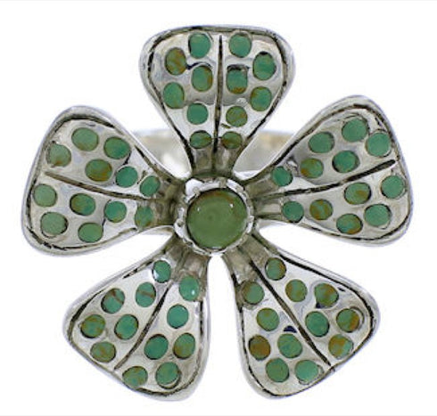 Turquoise And Genuine Sterling Silver Flower Ring Size 8-1/2 RX88451