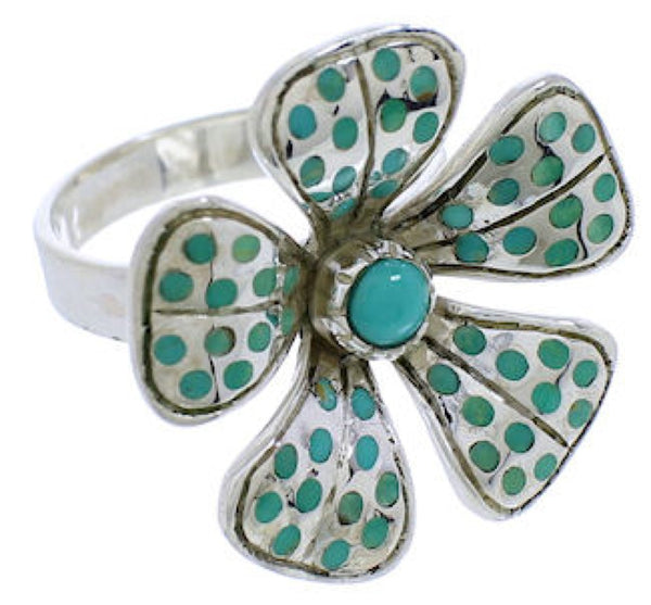 Turquoise Flower Genuine Sterling Silver Jewelry Ring Size 7 RX88434