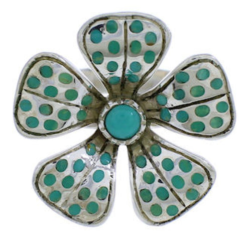 Turquoise Southwest Flower Genuine Sterling Silver Ring Size 4-1/2 RX88445