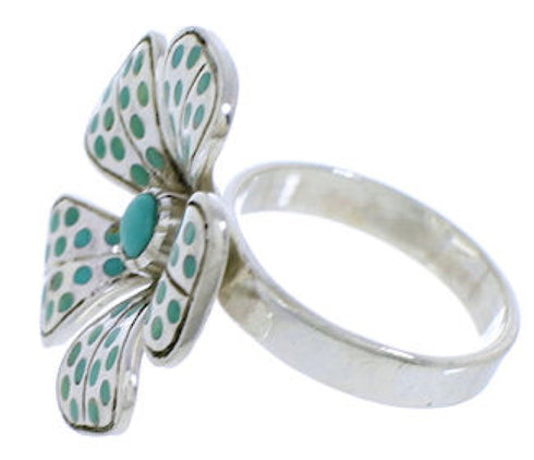 Turquoise Jewelry Southwest Flower Silver Ring Size 8-1/4 MX22504