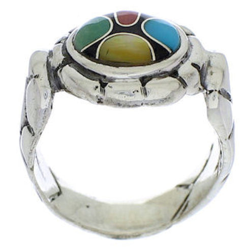 Authentic Sterling Silver Multicolor Inlay Ring Size 6-1/2 WX39542