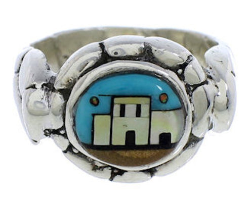 Multicolor Native American Pueblo Design Ring Size 7-3/4 WX39702