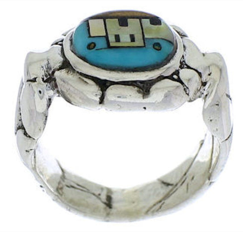 Multicolor Native American Village Design Silver Ring Size 7 WX39695
