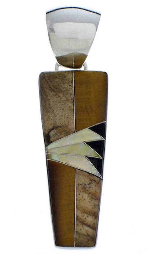 Genuine Sterling Silver Multicolor Inlay Pendant Jewelry PX30491